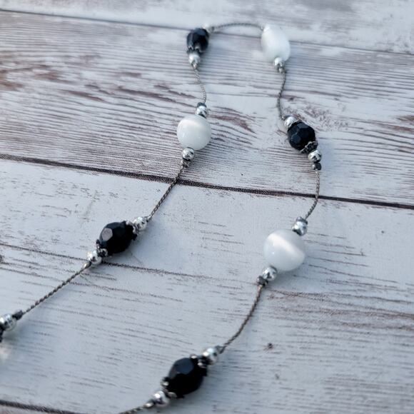 Silver Tone Necklaces with Black & White-ish Accents - Tarnished - Picture 8 of 8